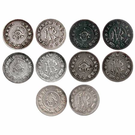 Travancore, Rama Varma VI, Silver Fanam (5), Date ME 1087, 1099, 1100, 1103 and 1106, (KM 