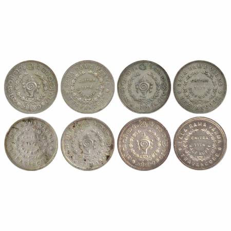 Travancore, Bala Rama Varma II, Silver ½ Chitra Rupee (4), Date ME 1114, 1116, 1118 and 11
