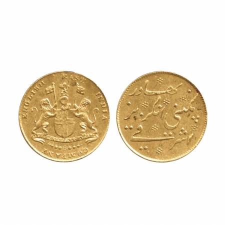Madras Presidency, Gold Asharfi, 11.64g, undated (AD 1819), Obv: Coat of Arams of East Ind