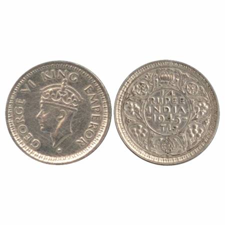 George VI, Half Silver ¼ Rupee, Bombay Mint, 1945, Large '5', with dot. (PR 470) Very Fine
