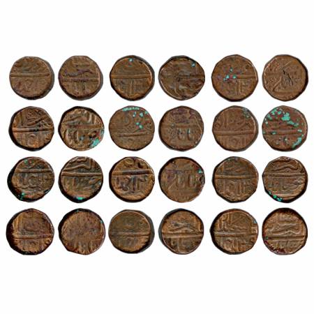 Akbar, Copper Dam (12), Ahmedabad Mint, Complete set of 12 Different months, (KM 32.2). Ra