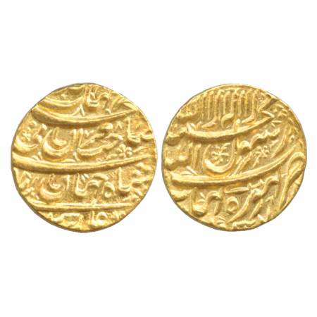 Shah Jahan (AH 1037-1068), Gold Mohur, Ghoraghat Mint, AH 1037, 10.91g. Obv: the Emperor's
