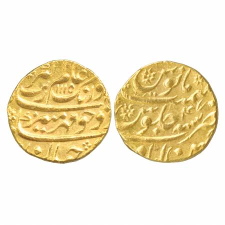Aurangzeb, Gold Mohur, 10.97g, Ahsanabad Mint, AH 1115 / RY 47, (KM 315.3). Extremely Fine