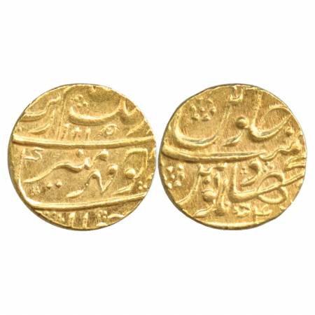 Aurangzeb, Gold Mohur, 10.99g, Dar al-Jihad Hyderabad Mint, AH 1115 / RY 4x, (KM 315.20). 