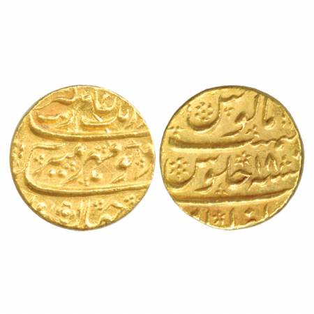Aurangzeb, Gold Mohur, 10.97g, Zafarabad Mint, RY 18, (KM 315.50). Extremely Fine, Rare.