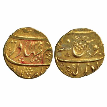 Shah Alam Bahadur, Gold Mohur, 10.94g, Bahadurgarh Mint, AH 1122 / RY 6. Mint name at bott