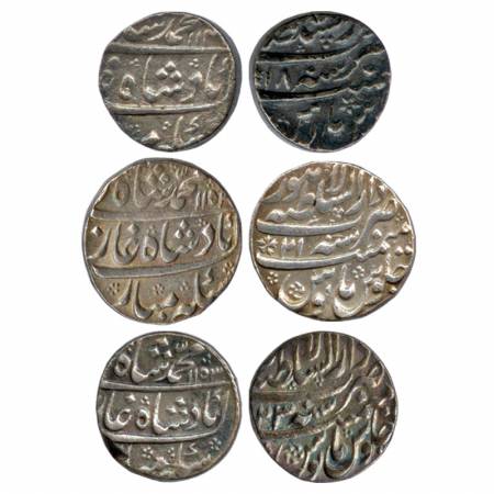 Muhammad Shah, Silver Rupee (3), Lahore Mint, AH 114x / RY 18, AH 1152 / RY 21 and AH 1153