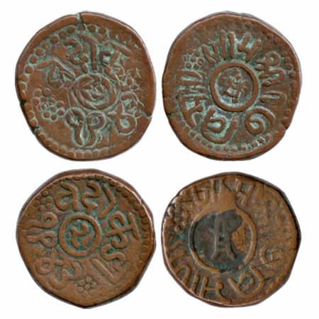 Nawanagar, Vibhaji, VS 1943, Copper 2 Dokda, one coin normally struck and other coin doubl