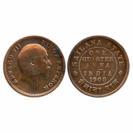 Sailana, Jaswant Singh, Copper ¼ Anna, AD 1908. (KM 15). Very Fine, Scarce.