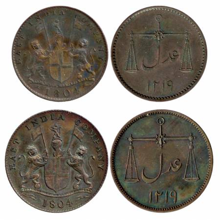 East India Co., Bombay Presidency (2), Copper Pice and Double Pice, English minting, AD 18