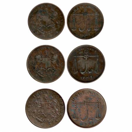 East India Co., Bombay Presidency, (1833-1844), Copper Half Anna (3), AD 1834. Obv: Coat o