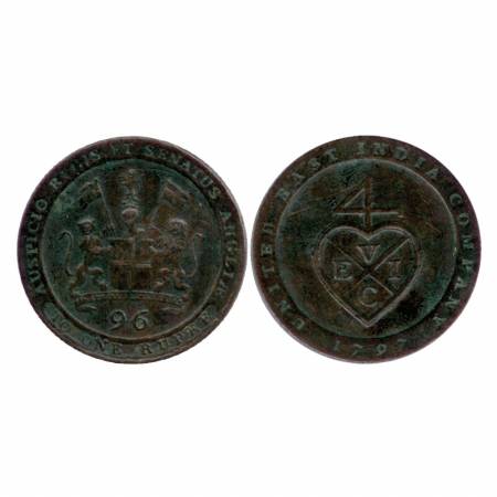 East India Co., Madras Presidency, Copper 1/96 Rupee (1/2 Dub), AD 1797. Obv: E. I. Co. ar