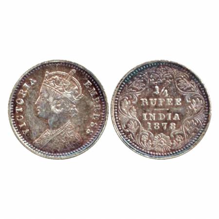 Victoria Empress, Silver 1/4 Rupee, Calcutta Mint, 1878, C/II/No mm. (PR 383) Extremely Ra