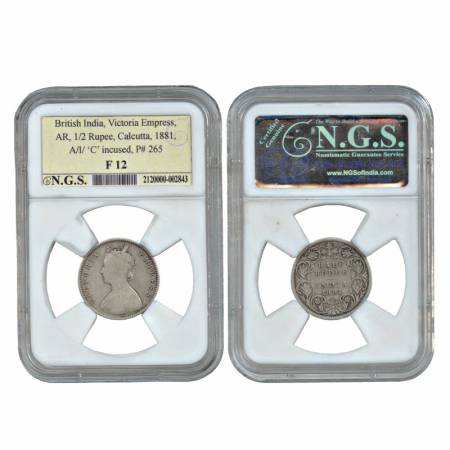 Victoria Empress, Silver 1/2 Rupee, Calcutta Mint, 1881, A/I/’C’ incused. (PR 265) Graded 