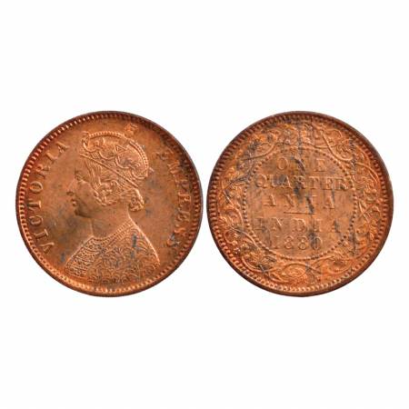 Victoria Empress, Copper ¼ Anna, 1880. Uncirculated.