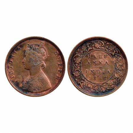 Victoria Queen, Copper, ½ Anna, 1862. Very Fine +, Rare.