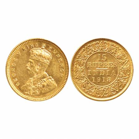 George V, Gold 15 Rupees, Bombay Mint, 1918. (PR 25) Extremely Fine, Very Rare.