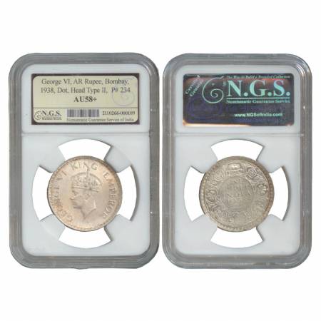 George VI, Silver, Rupee, Bombay Mint, 1938, Dot mint mark, Head type II, (PR 234) Graded 