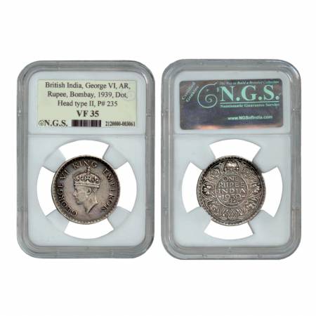 George VI, Silver Rupee, Bombay Mint, 1939, with Dot. Head type II. Graded Very Fine 35 by
