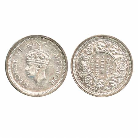 George VI, Silver Rupee, Bombay mint, 1945, Die Shifted error axis at 9 o'clock. Extremely