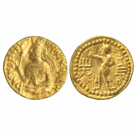 Kushans, Huvishka (c. 155-190AD), Gold ¼ Stater, 'Mioro' type, Goebl 160, 1.97g. Obv: crow