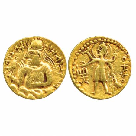 Kushans, Huvishka (c. 155-190AD), Gold Stater, 'Oesho' type, Goebl 308, 7.88g. Obv: Bust o
