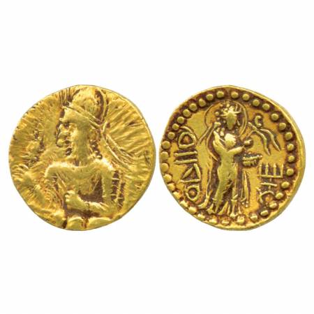 Kushans, Huvishka (c. 155-190AD), Gold Stater, 'Nana' type, Goebl 326, 7.90g. Obv: Bust of