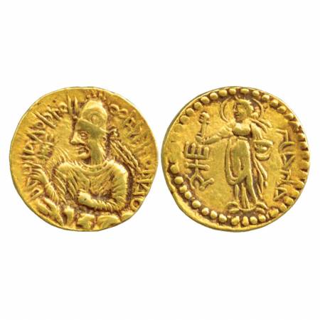 Kushans, Huvishka (c. 155-190AD), Gold Stater, 'Nana' type, Goebl 329, 7.89g. Obv: crowned