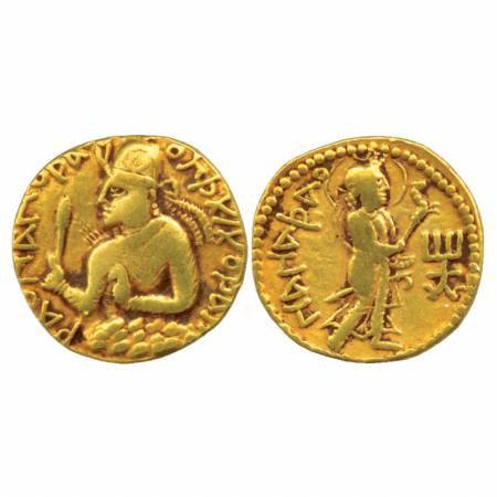Kushans, Huvishka (c. 155-190AD), Gold Stater, 'Nanashao' type, Goebl 153, 7.83g. Obv: cro