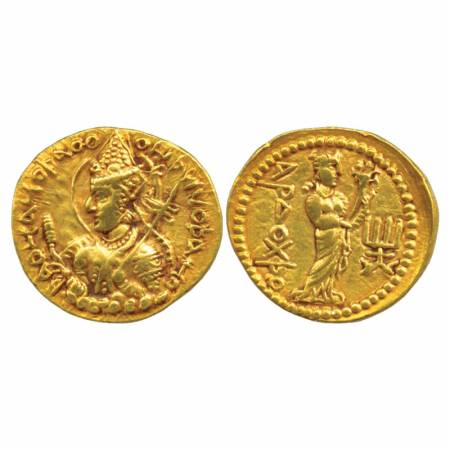 Kushans, Huvishka (c. 155-190AD), Gold Stater, 'Ardokhsho' type, Goebl 287, 8.07g. Obv: He