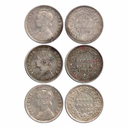Victoria Empress, Silver ¼ Rupee (3), Bombay Mint, 1893, C/I/'B' incused, 1897, C/I/'B' in