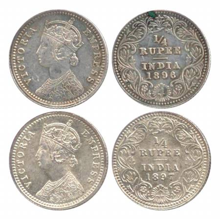 Victoria Empress, Silver ¼ Rupee (2), Calcutta Mint, 1896, C/II/'C' incused & 1897, C/II/'