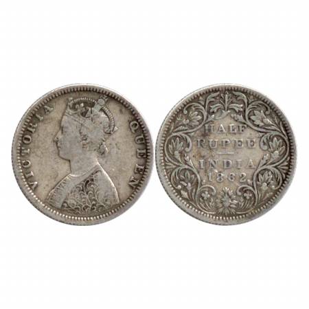 Victoria Queen, Silver ½ Rupee, 1862, B/II/No M. M. (Pr. 259) About Very Fine, Rare.