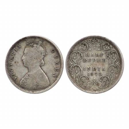 Victoria Queen, Silver ½ Rupee, 1875, Calcutta Mint, A/I/No M. M. (Pr. 260) About Very Fin