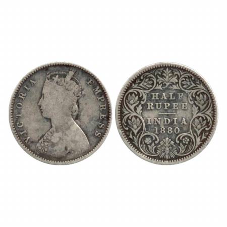 Victoria Empress, Silver ½ Rupee, 1880, Calcutta Mint, A/I/'C' incused. About Very Fine, E