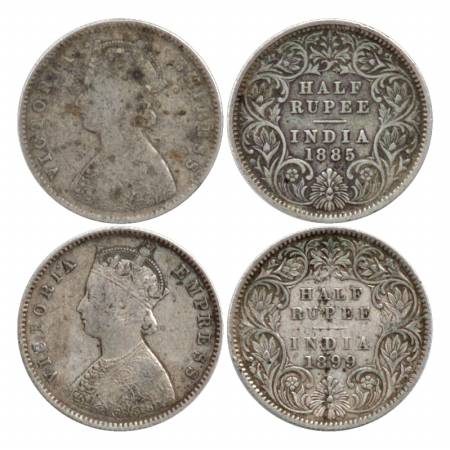 Victoria Empress, Silver ½ Rupee (2), Calcutta Mint, 1885, A/I/'C' incused. Fine +, Very R