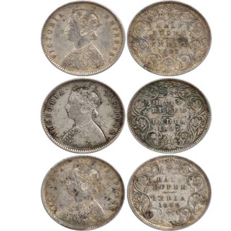 Victoria Empress, Silver ½ Rupee (3), Bombay Mint, 1893, A/I/'B' incused. 1897, A/I/'B' in