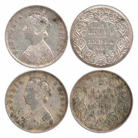 Victoria Empress, Silver ½ Rupee (2), Bombay Mint, 1897, A/I/'B' incused. 1892, A/I/'B' in