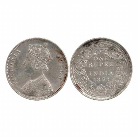 Victoria Queen, Silver Rupee, 1862, Calcutta Mint, A/II (a)/0/0, 4 pineapple, J in relief 