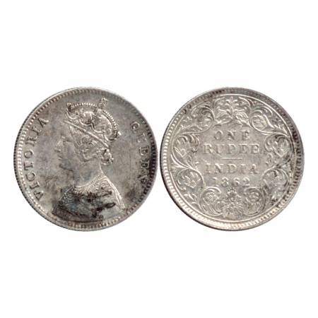 Victoria Queen, Silver Rupee, 1862, Bombay Mint, A/I/0/4. Black spot on dress panel. (Pr. 