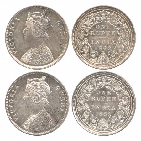 Victoria Queen, Silver Rupee (2), 1862, Bombay Mint, A/II/0/4 and A/II/0/5. (Pr. 79, 85) (