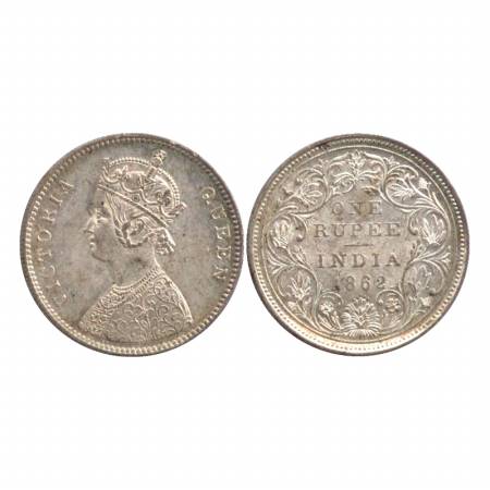 Victoria Queen, Silver Rupee, 1862, Bombay Mint, A/II/0/5. (Pr. 85) UNC, Scarce, Nice tone