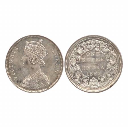 Victoria Queen, Silver Rupee, 1862, Bombay Mint, A/II/0/6. (Pr. 86) UNC, Scarce, Nice tone