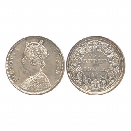 Victoria Queen, Silver Rupee, 1862, Bombay Mint, A/II/0/6, broken 1 of 1862 & broken 'E' o