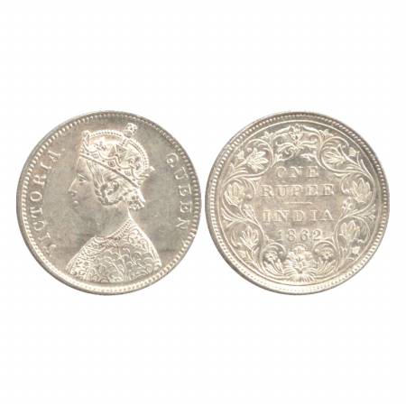 Victoria Queen, Silver Rupee, 1862, Bombay Mint, A/II/0/10. (Pr. 93) UNC, Rare.