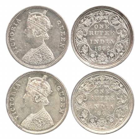 Victoria Queen, Silver Rupee (2), 1862, Bombay Mint, A/II/1/2, first with crescent & secon