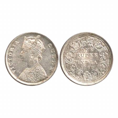 Victoria Queen, Silver Rupee, 1862, Madras Mint, B/II/0/0. (Pr. 57) A UNC, Scarce.
