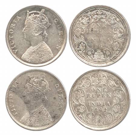 Victoria Queen, Silver Rupee (2), 1862, Bombay Mint, B/II/0/4 & Calcutta Mint, A/I/0/0, wi