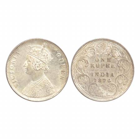 Victoria Queen, Silver Rupee, 1876, Calcutta Mint, A1/I/No M. M. (Pr. 114) A UNC, Scarce.