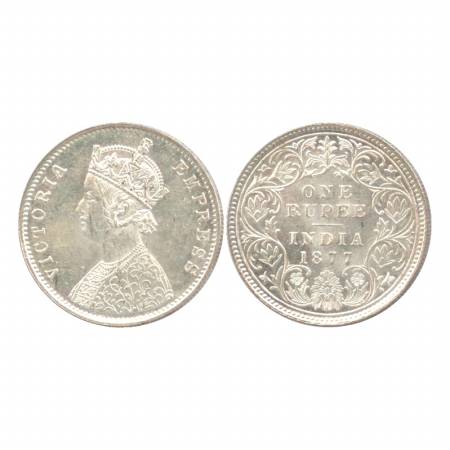 Victoria Empress, Silver Rupee, 1877, Bombay Mint, A2/I/dot. Unlisted. UNC, Rare.